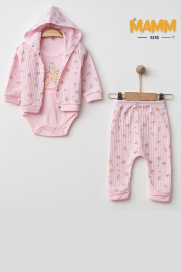 0-9 AY 3LÜ ÇİÇEK NAKIŞLI DESENLİ TAKIM