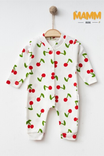 1-3-6 AY BÜYÜK KİRAZ DESENLİ MANŞETLİ TULUM BEYAZ