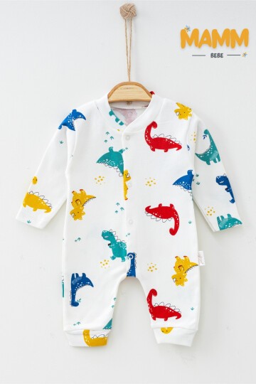 1-3-6 AY DİNO DESENLİ MANŞETLİ TULUM BEYAZ