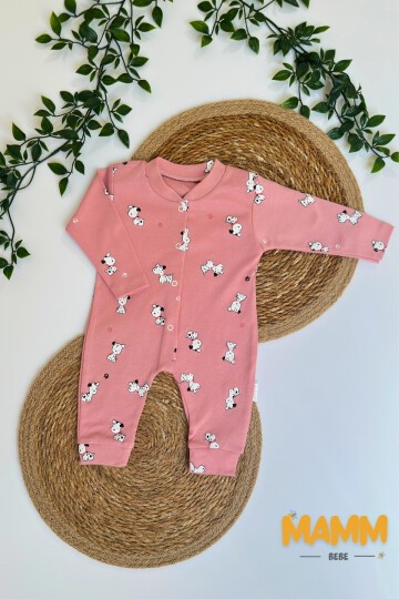 1-3-6  AY KÜÇÜK KÖPEKCİK DESENLİ MANŞETLİ TULUM NAR ÇİÇEĞİ