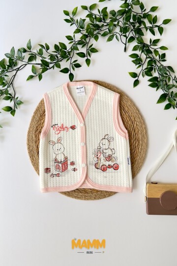 6-18 AY OYUNCAK DESENLİ YELEK PEMBE YAKA