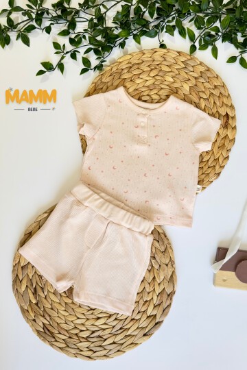 3-18 AY AY YILDIZ  ŞORTLU 2Lİ TAKIM PEMBE