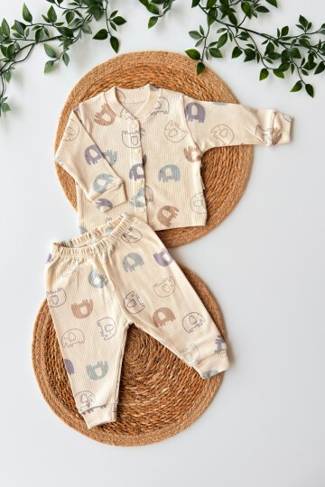 3-6-9 AY FİLLİ PİJAMA TAKIMI EKRU