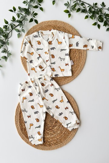 3-6-9 AY HAYVANLAR ALEMİ PİJAMA TAKIMI BEYAZ