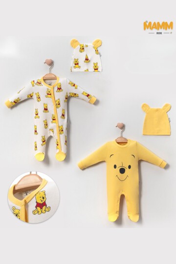 0-6 AY 2Lİ POOH BASKILI ŞAPKALI PATİKLİ TULUM