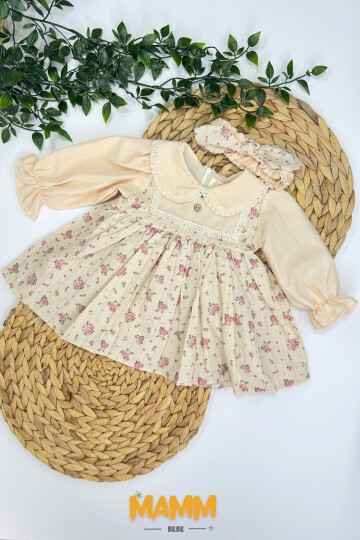 9-24 AY YAKA VE KOL DETAYLI ÇİÇEKLİ ELBİSE