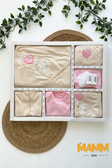 PEMBE TAVŞAN DESENLİ HASTAHANE ÇIKIŞI 10LU