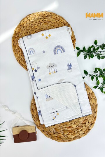 PİKELİ MÜSLİN BEBEK BATTANİYE BULUTLU 100*100 CM