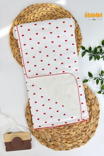 PİKELİ MÜSLİN BEBEK BATTANİYE KALPLİ 100*100 CM