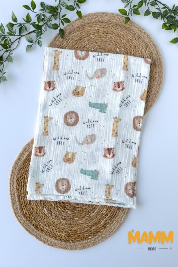 HAYVAN DESENLİ MÜSLİN BEBEK BATTANİYE 85*85