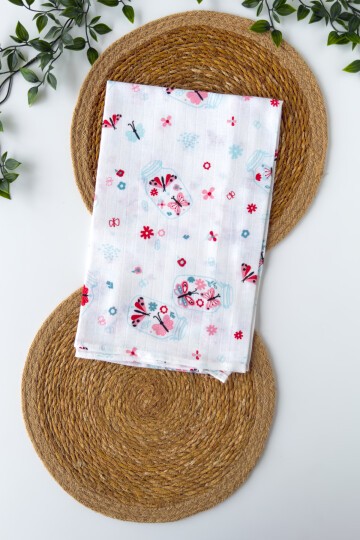 TEK KATLI KELEBEK DESENLİ MÜSLİN BATTANİYE 80*90 CM