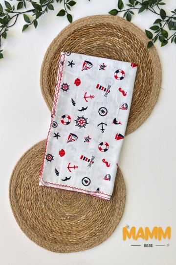 TEK KATLI DENİZCİ DESENLİ MÜSLİN BATTANİYE 80*90 CM