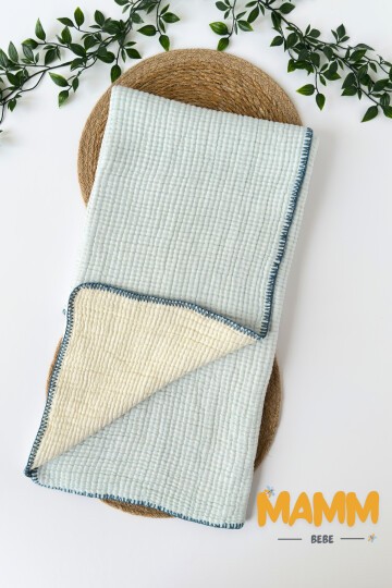 YANLARI OYALI DİKİŞLİ BEBE BATTANİYESİ MAVİ