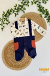 0-6 AY KEPÇE DESENLİ SALOPETLİ PATİKLİ TULUM LACİVERT